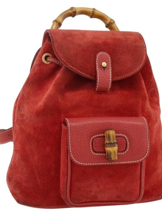 GUCCI Bamboo Backpack Suede Red Gold 003 2058 0030 Auth 175586 main image 8